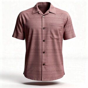 Montego Mon Mens Medium Red Jacquard Silk Button-Up Shirt Embroidered Treetops L